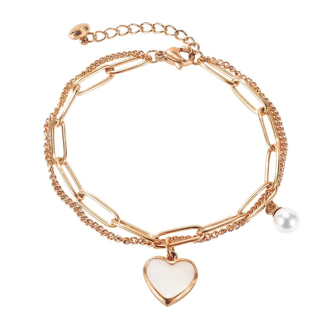 Yellow Chimes Women Gold-Plated Crystal Heart Charm Bracelet