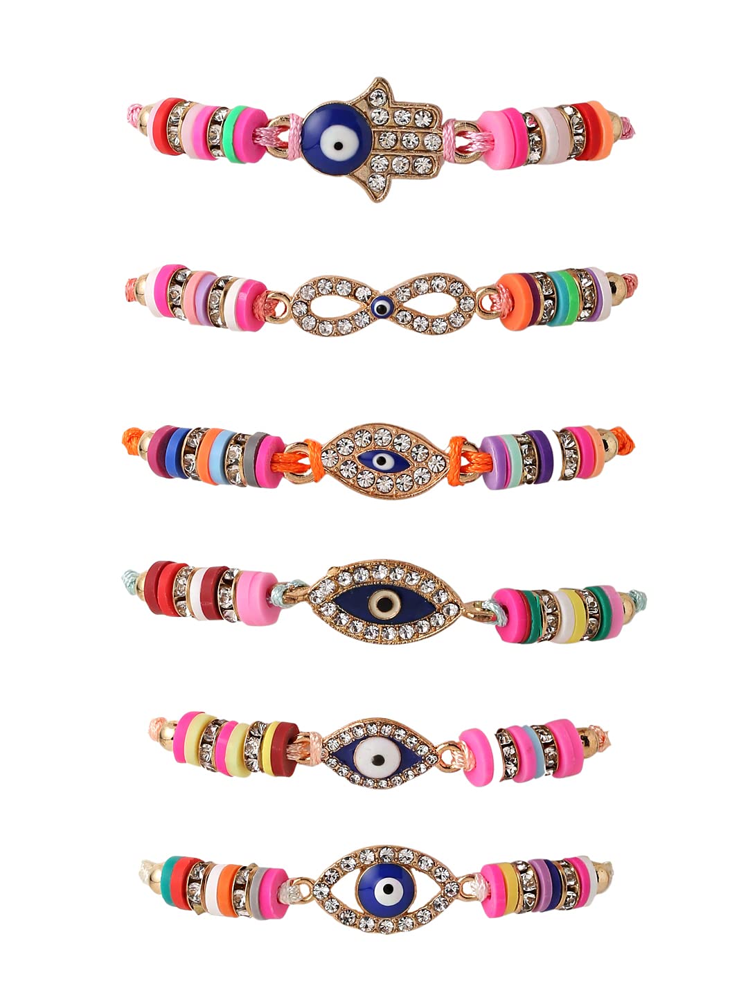6pcs/set Girls Cute Pink Bracelets Set Fashionable Rainbow-colored