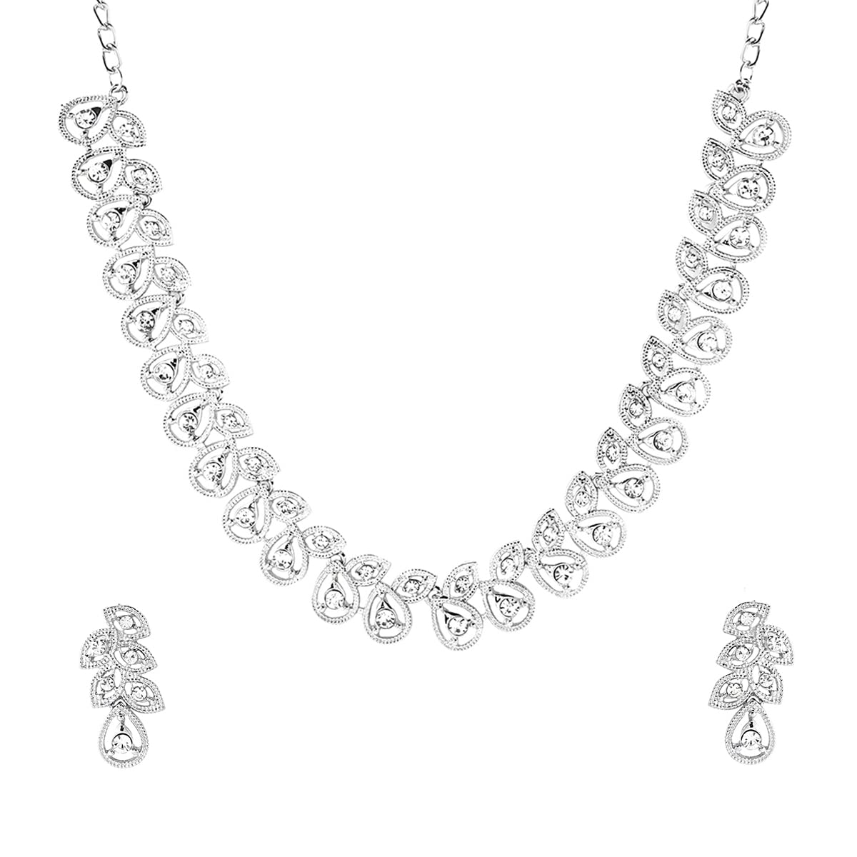 Crystal Bridal Set, Bridal Jewelry Set, White Gold Necklace