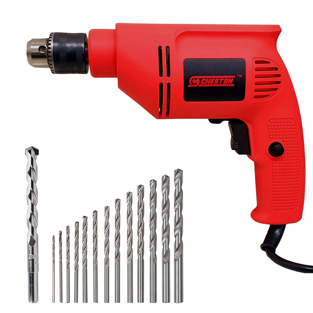 Cheston 10 mm Drill Machine Set 400W | Drill Kit with 13 HSS Bit All Different Surfaces & 1 Wall/Brick Bit with Black Tool Box| Drill For Wall Wood Metal Sheets | Variable Speed & Reverse/Forward function | 2600 RPM | Electrical Power Tool Kit For