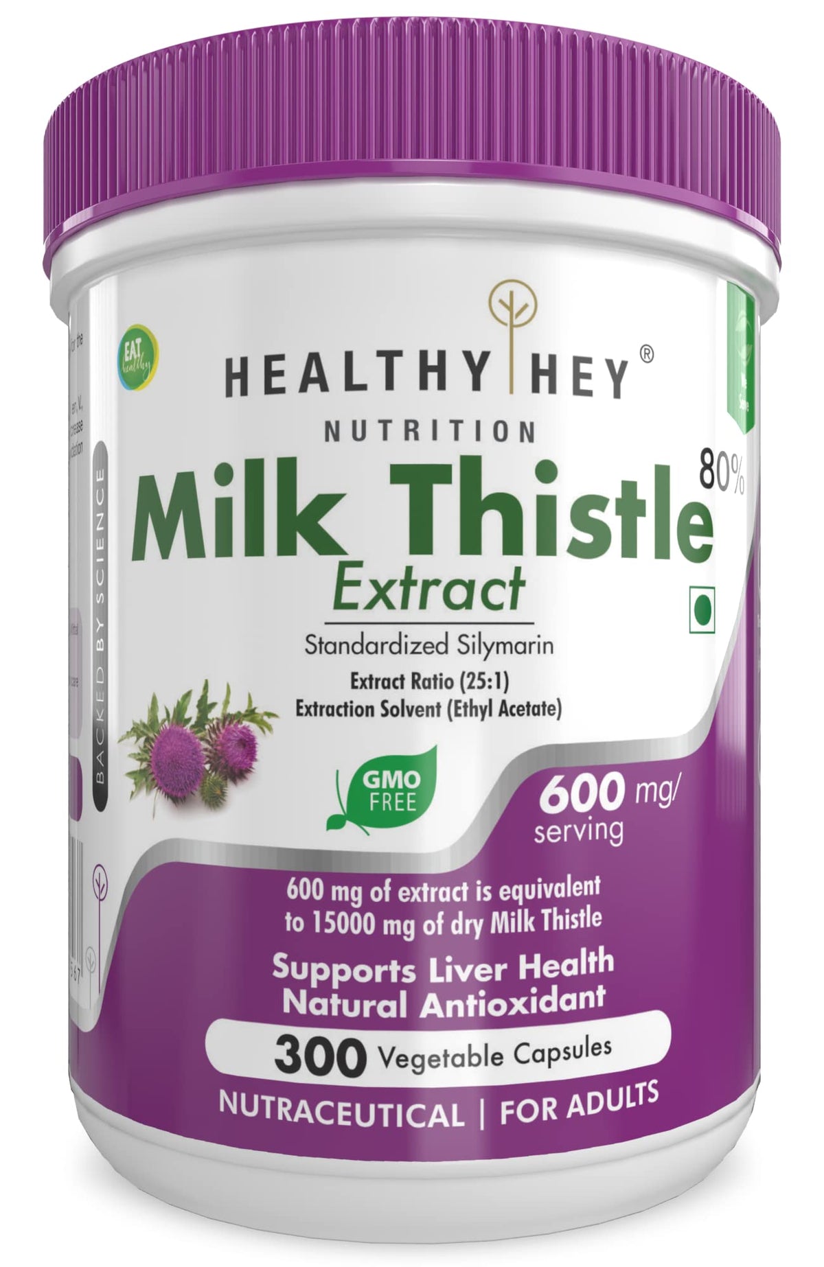 HealthyHey Nutrition Milk Thistle Capsules for Liver Health - High Strenght - 600mg Extract - 300 Veg. Capsules