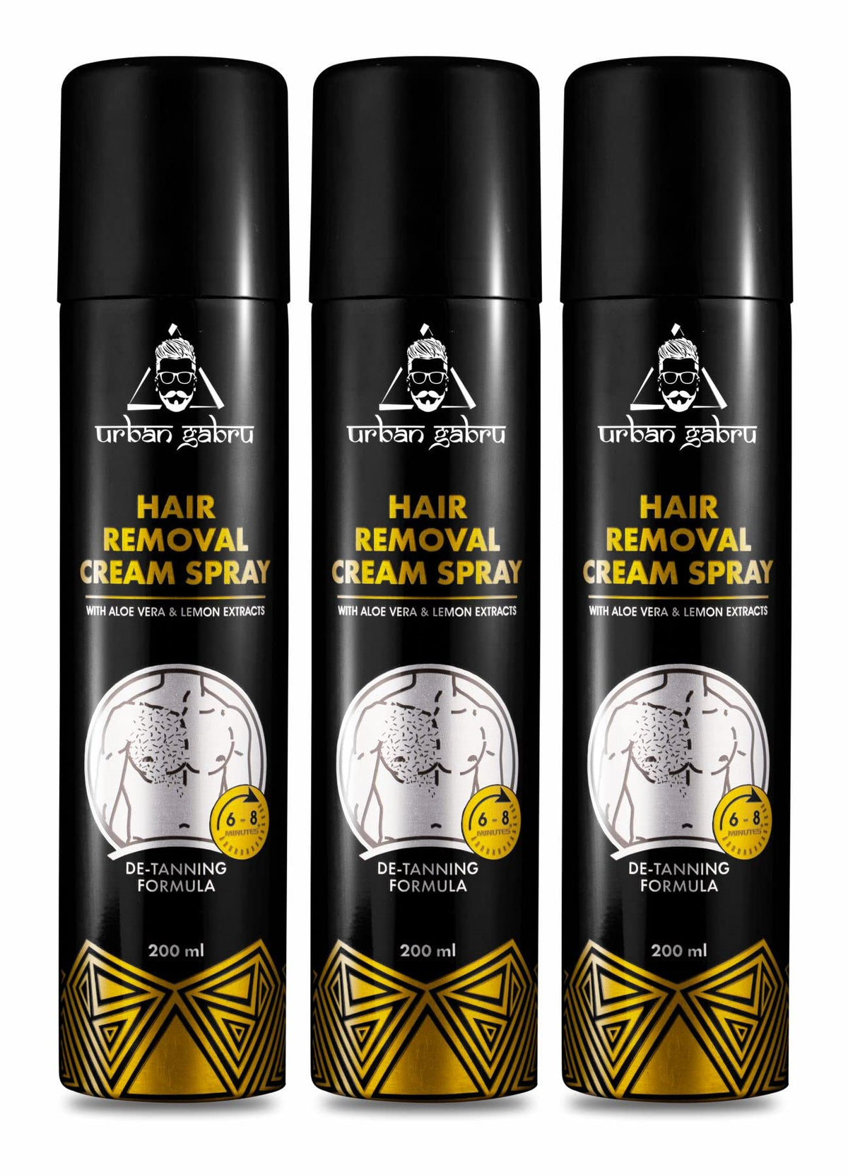urbangabru Men Hair Removal Cream Spray (200 Ml) Painless Body Hair Removal Cream Spray For Chest, Back, Legs & Under Arm (Pack Of 3, Aloe Vera)