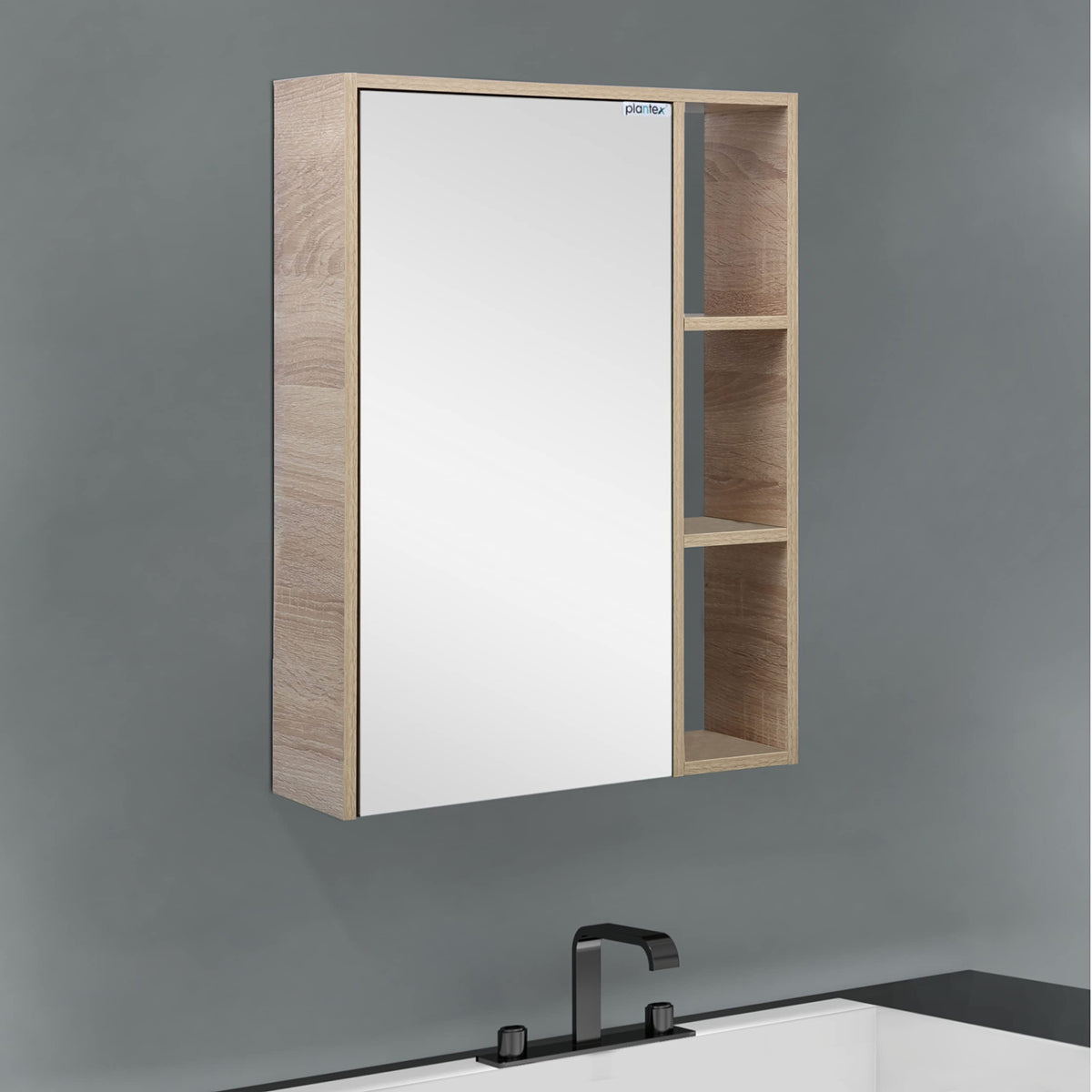 Plantex Bathroom Mirror Cabinet - HDHMR Wood Slimline Bathroom Organizer Cabinet (18 x 24 Inches) Bathroom Accessories (Castel Oak)