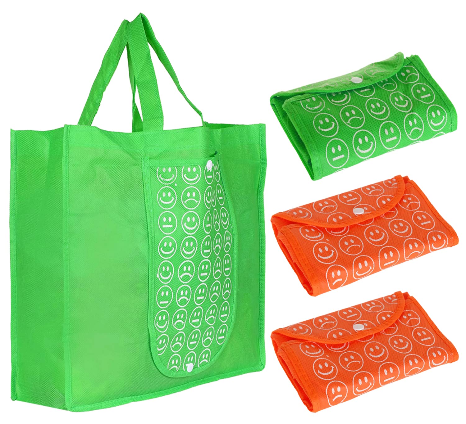 Heart Home Smiley Printed Foldable Non-Woven Grocery Shopping Bag
