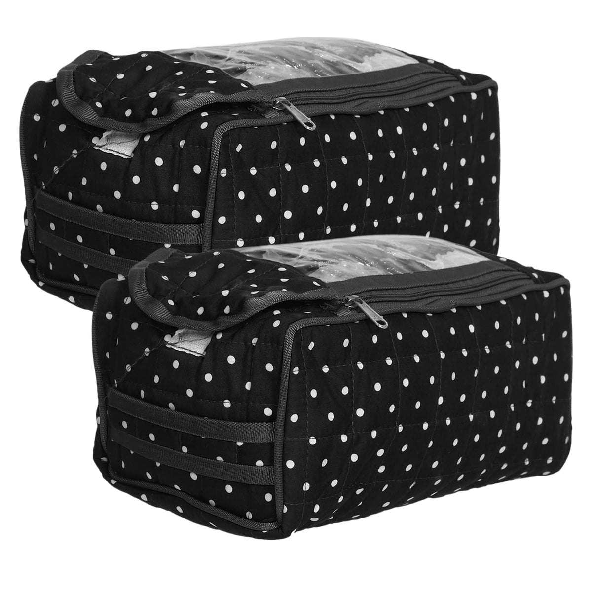 Kuber Industries Cotton Dot Print Jewellery Organizer For Bangles, Small Jewellery & Cosmetic Pack Of 2 (Black) 54KM4073