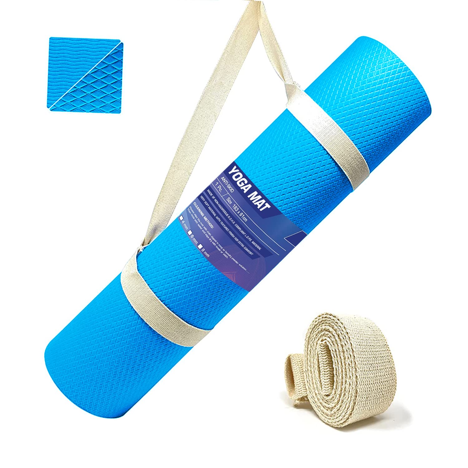 Strauss Anti Skid EVA Yoga Mat with Carry Strap, 4mm, (Sky Blue) –  GlobalBees Shop
