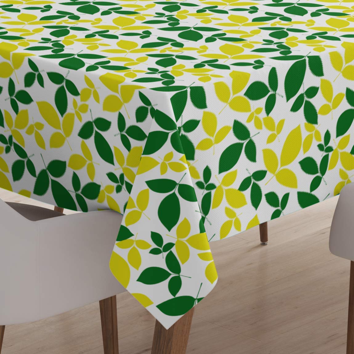 Encasa Homes Printed Table Cloth 7.5 ft for 6 to 8 Seater Dining Table, 100% Silky Polyester, Machine Wash to Remove Food Stains, Non-Fading, Non-Shrinking, Cheap & Durable - Leaves