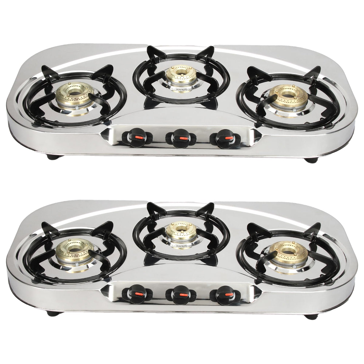 Candes Stainless Steel 3 Burner Manual Oval Gas Stove |Die Cast Alloy Tornado Burner | Gas stove Chulha| Gas Stove 3 burner Steel| LPG Compatible |ISI Certified | Door Step Service| Pack of 2