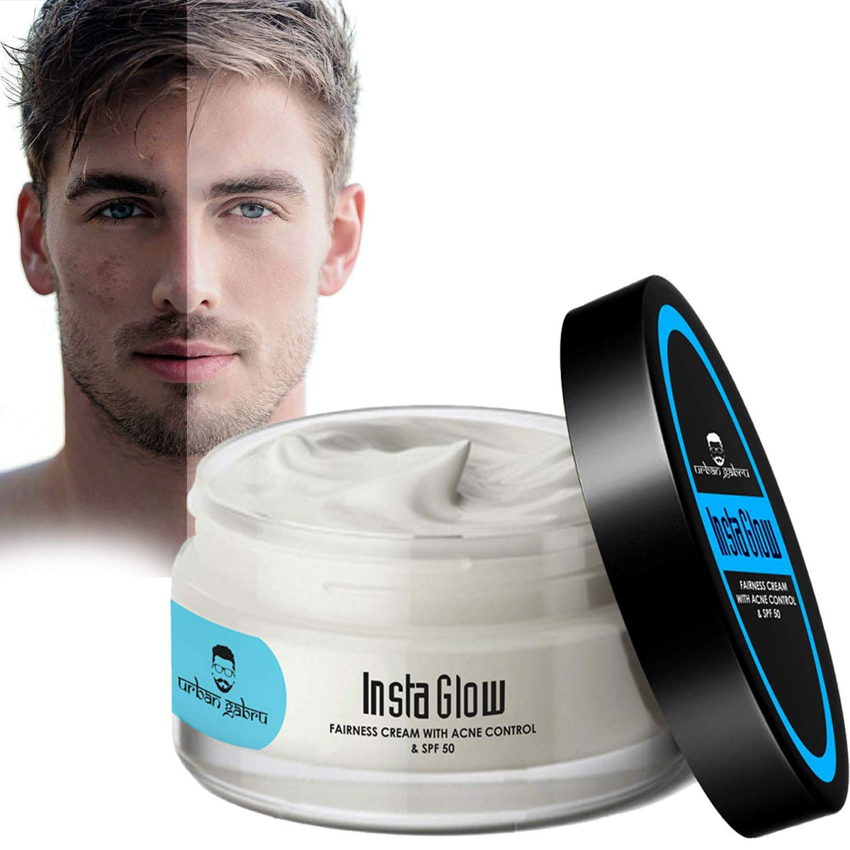 UrbanGabru Insta Glow Fairness Cream for Men (50 gm) with SPF 50 | Paraben & Sulphate Free