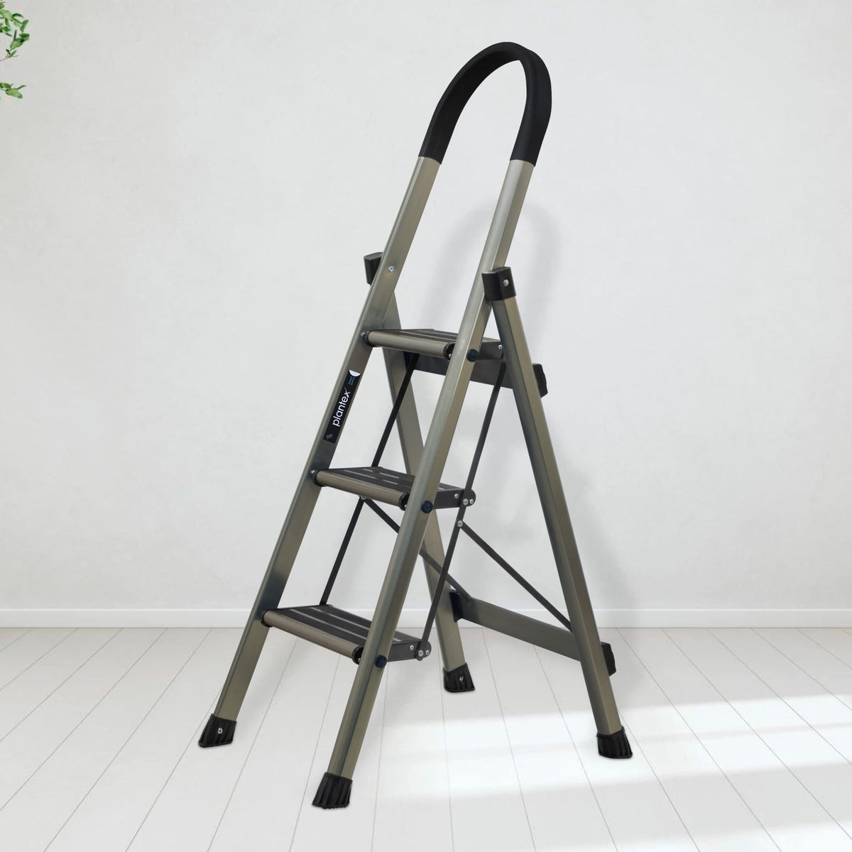 Plantex Ladder for Home-Foldable Aluminium 3 Step Ladder-Wide Anti Skid Steps/Strong Wide Steps Ladder (Anodize Coated-Gold)