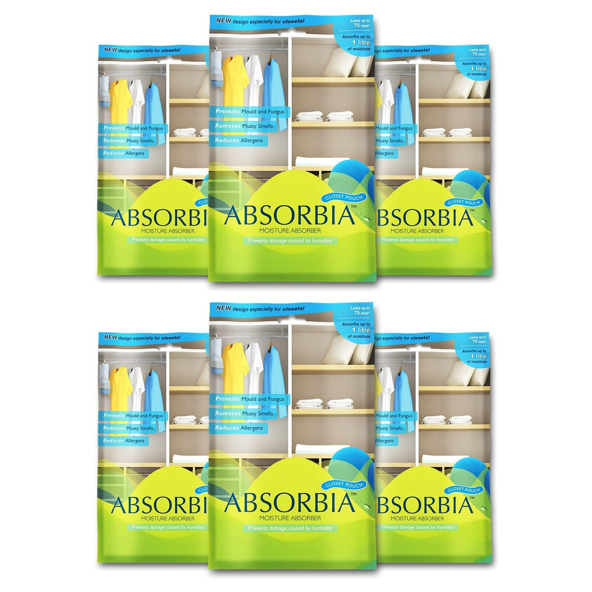 Absorbia Moisture Absorber| Absorbia Hanging Pouch - Season Pack of 12 (880ml Each) | Dehumidifier for Wardrobe, Closet Bathroom| Fights Against Moisture, Mould, Fungus Musty Smells‚Ä¶