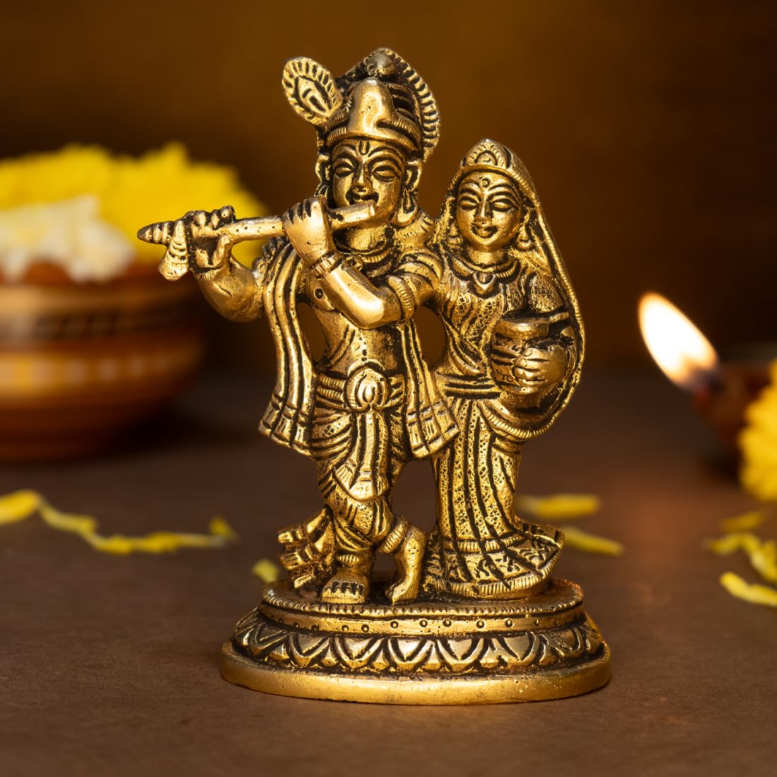 Lord krishna idol brass krishna murti statue with flute for home decor –  Antiq Decor