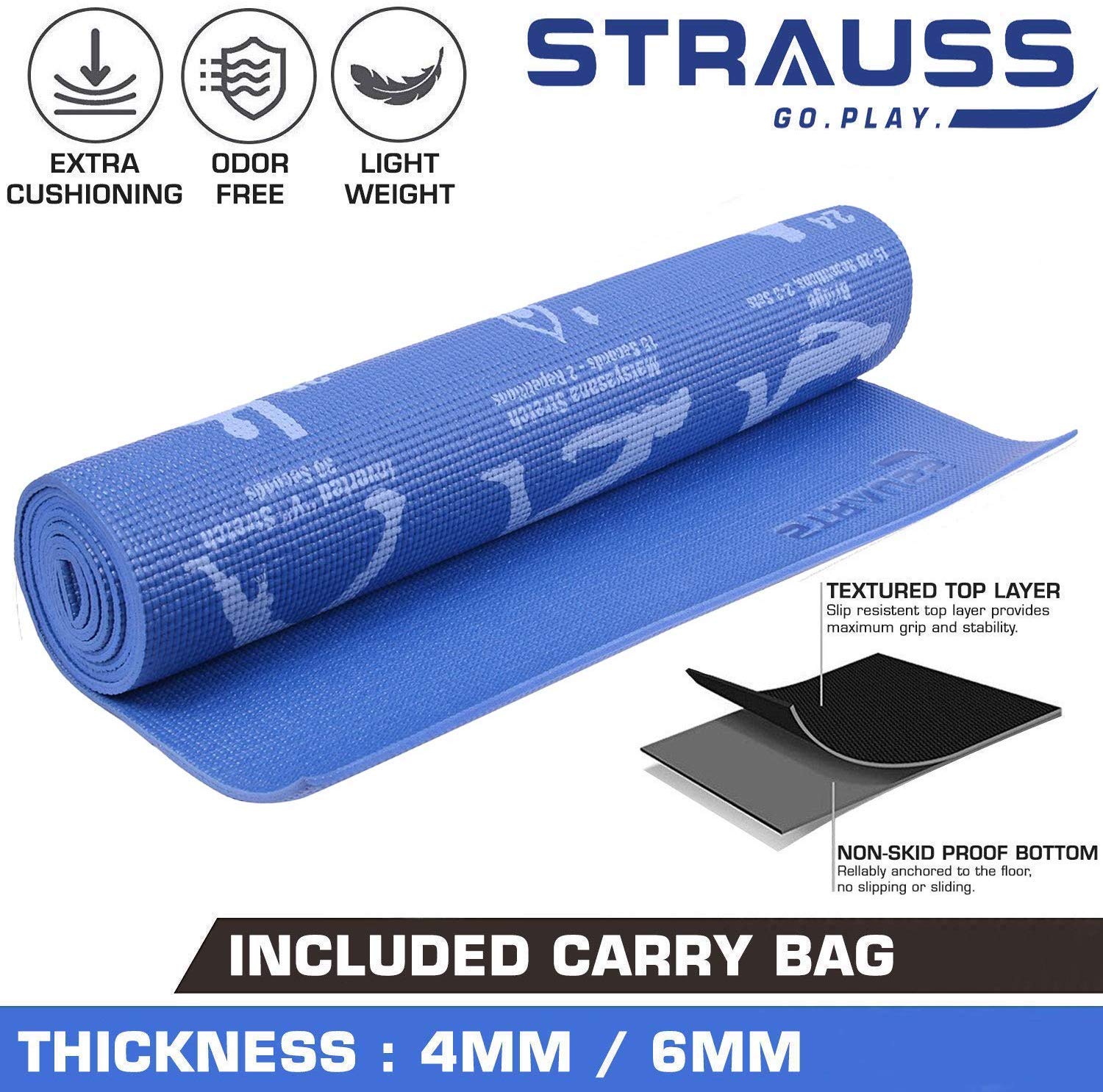 Strauss Yoga Mat 6mm (Yogasana), Yoga Block, (Navy Blue), Pair – GlobalBees  Shop