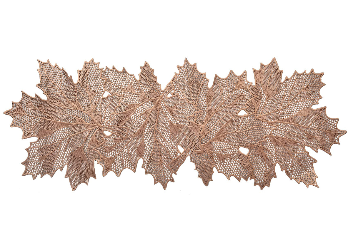 Heart Home Leaf Design Waterproof, Heat Resistant, Non-Slip, Easy to Clean Soft Leather Table Runner for Dining Table (Copper)-HS43HEARTH26604