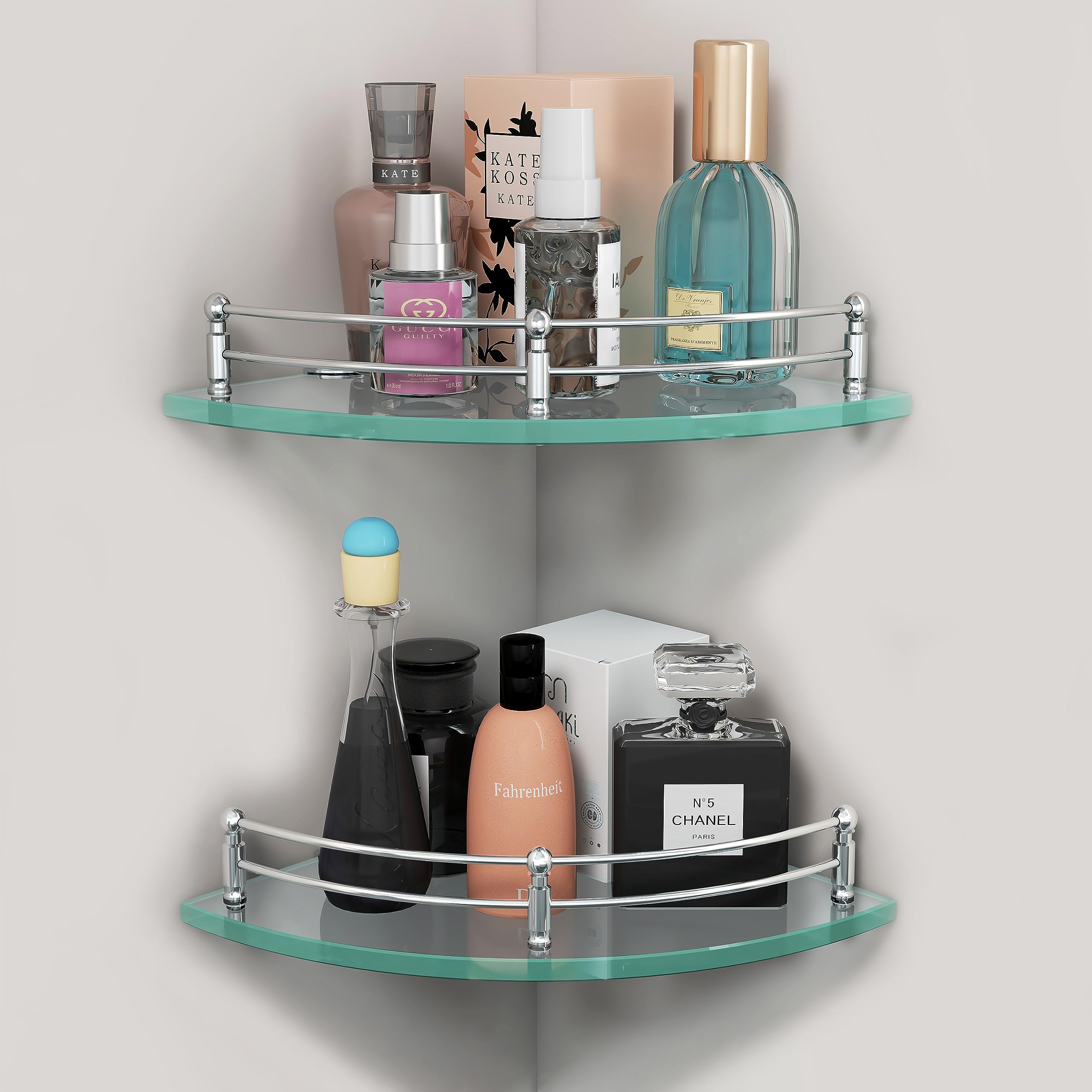 Plantex Transparent Glass Corner Shelf for Bathroom/Wall Storage
