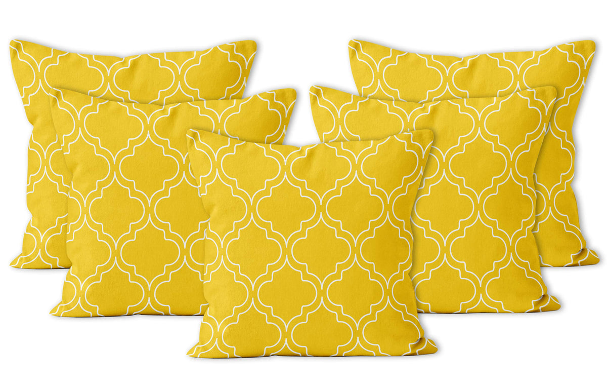 Encasa Homes Decorative Cushion Covers - Set of 5 Pcs, 30x30 cm (12"x12") - Printed Polyester, Light Weight, Soft, Pillow Case for Bedroom, Living Room, House & Hotel - Yellow Trellis