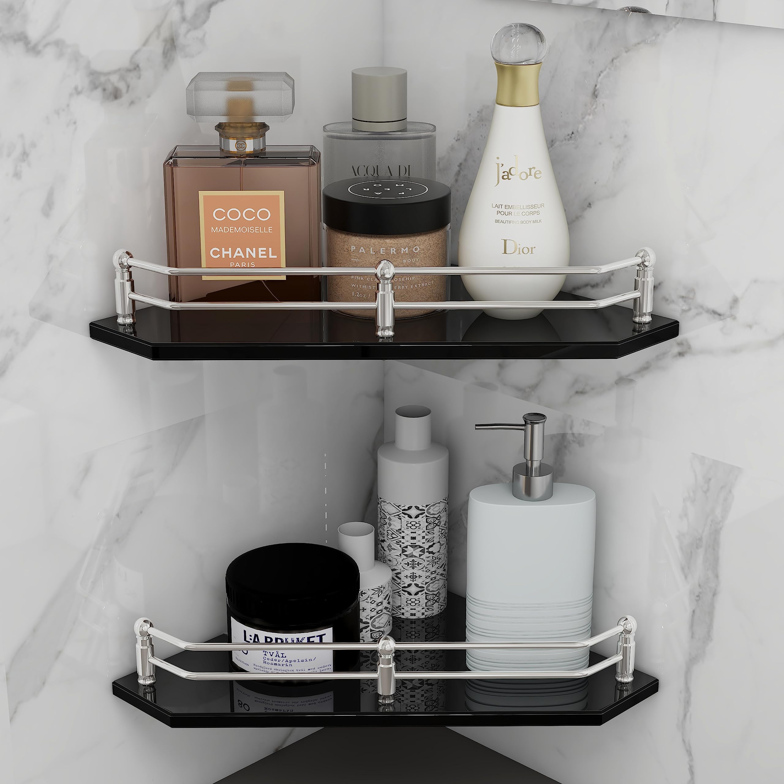 Plantex Transparent Glass Corner Shelf for Bathroom/Wall Storage