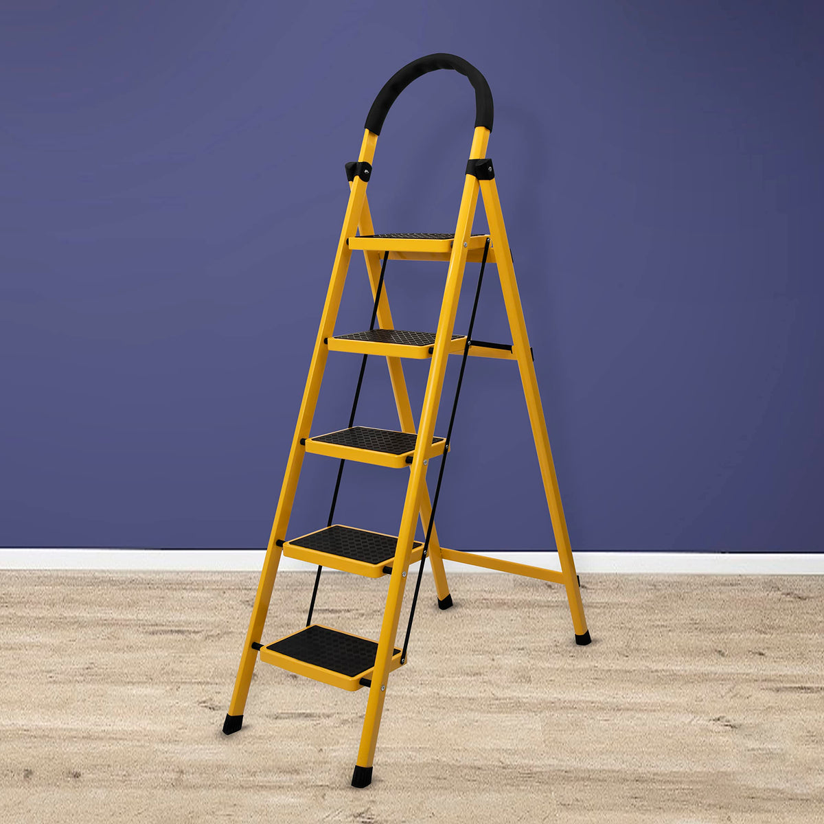Plantex Premium GI Steel Foldable 6-Step Ladder for Home - Wide Anti Slip 6 Step Ladder (Honey Yellow & Black)