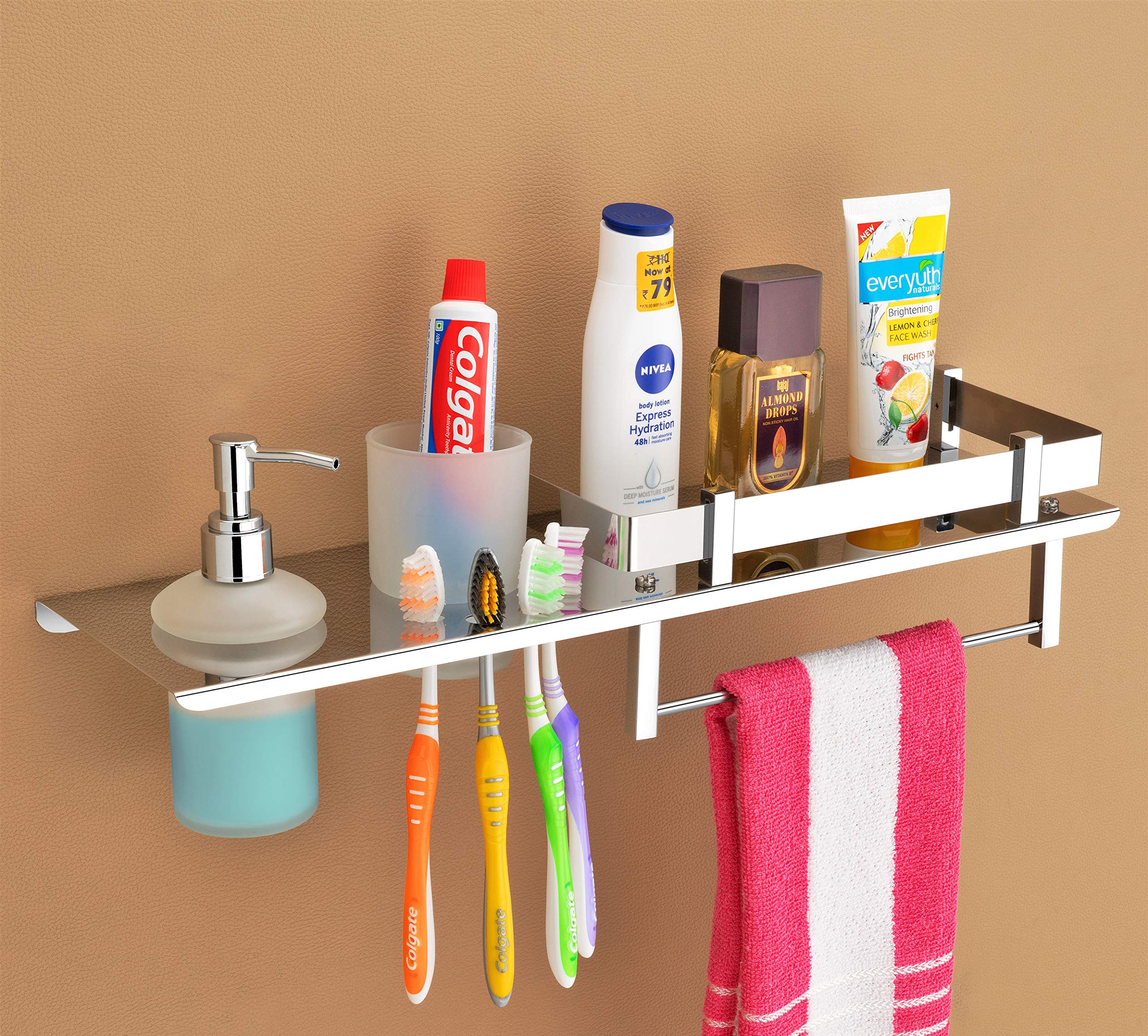 Plantex GI Steel Self-Adhesive Multipurpose Bathroom Shelf with
