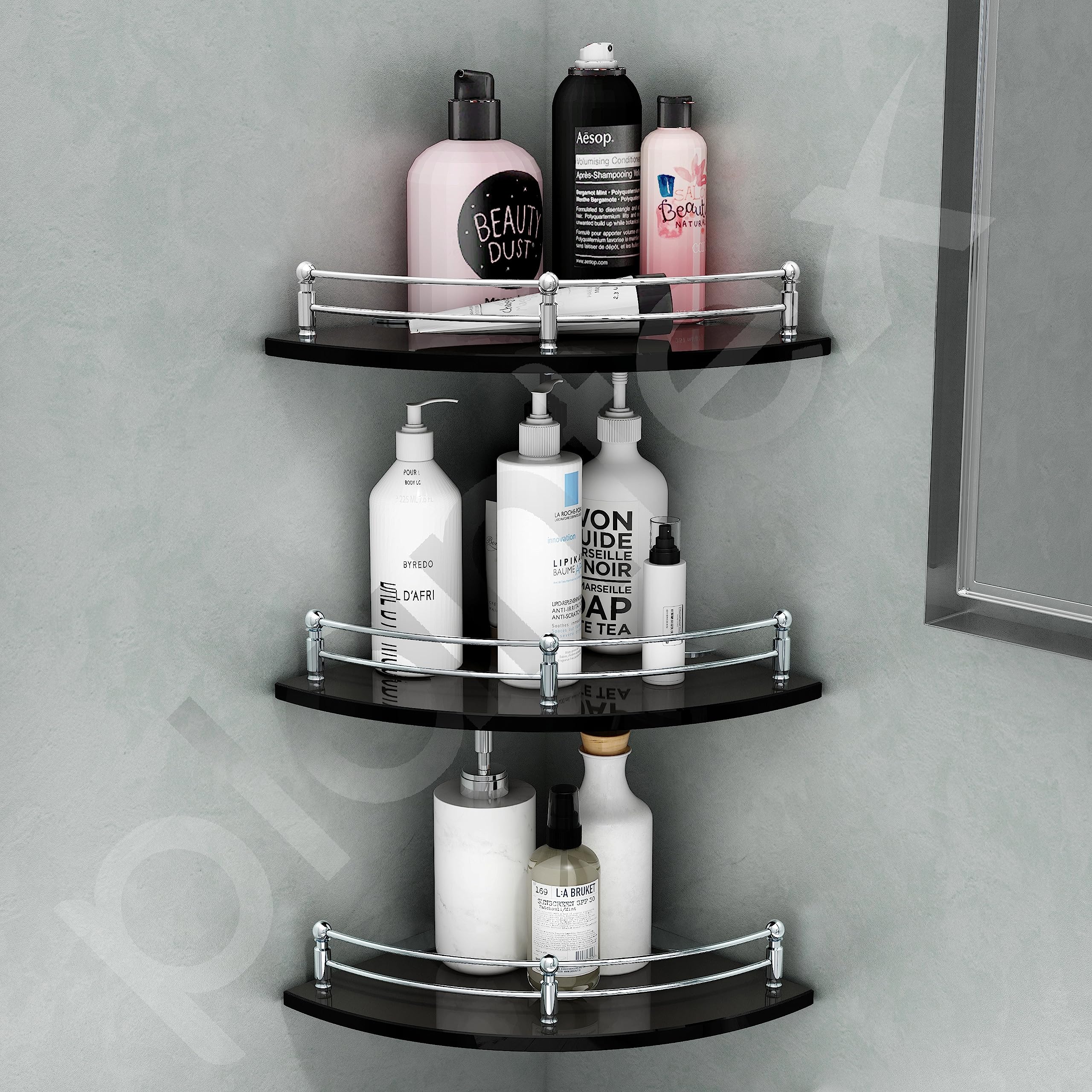 Buy Plantex Premium Black Glass Corner Shelf for Bathroom/Wall