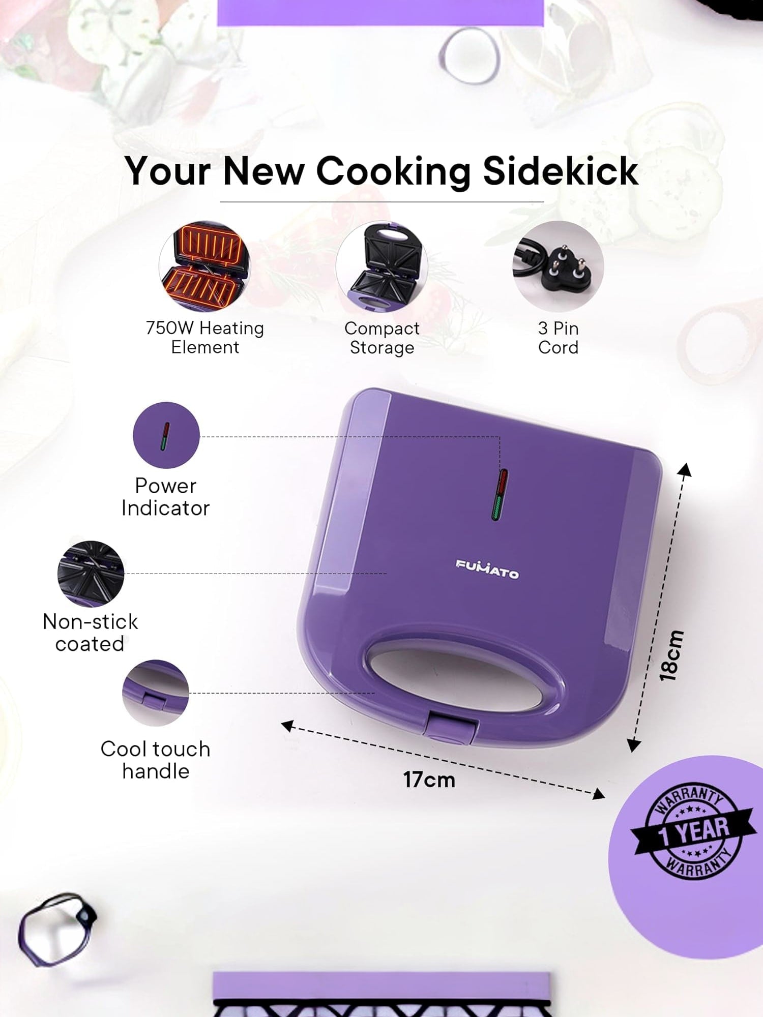 FUMATO sandwich maker - compact design on a countertop