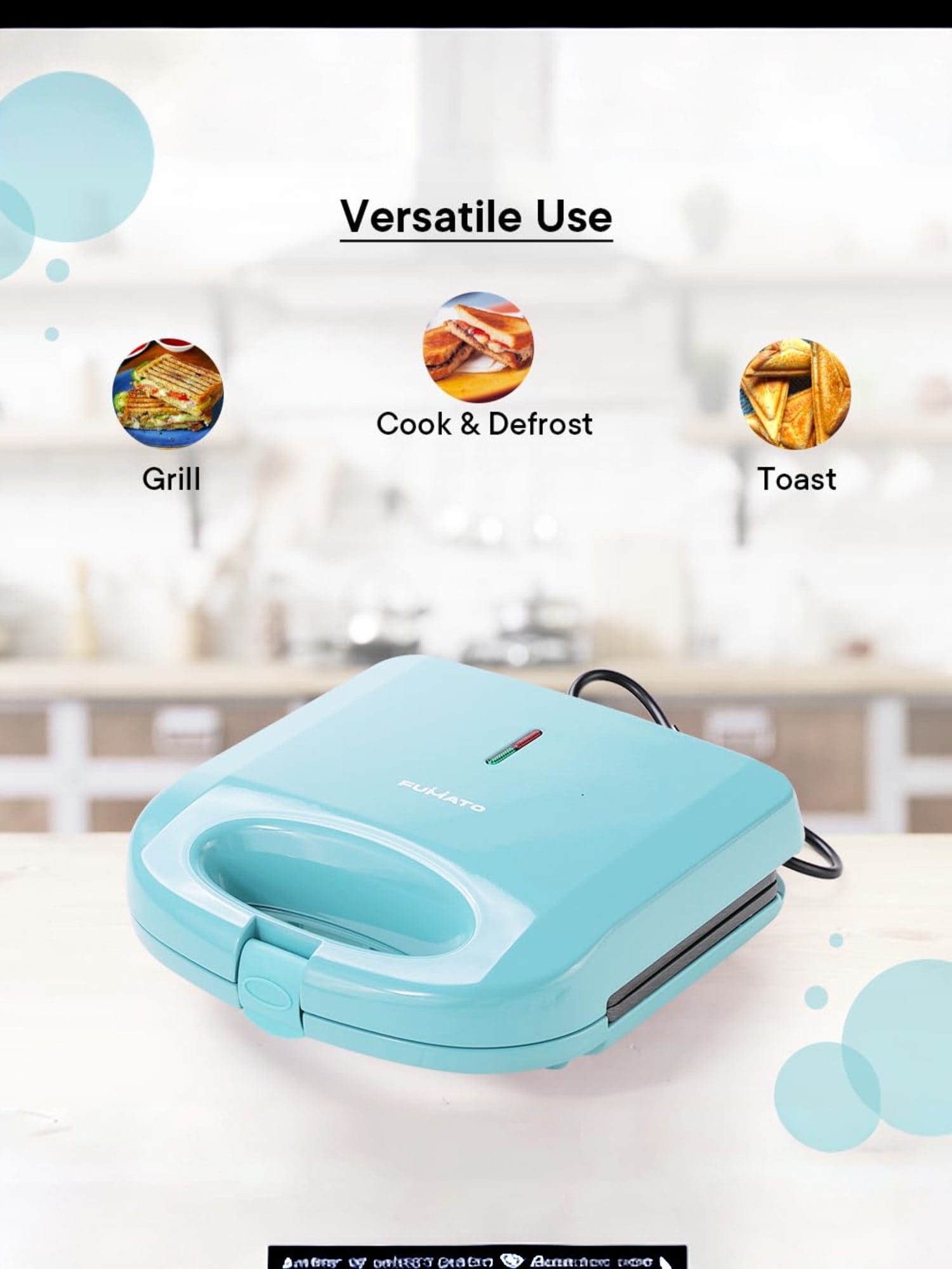 FUMATO Stylish Misty Blue Sandwich Maker - For delicious snacks