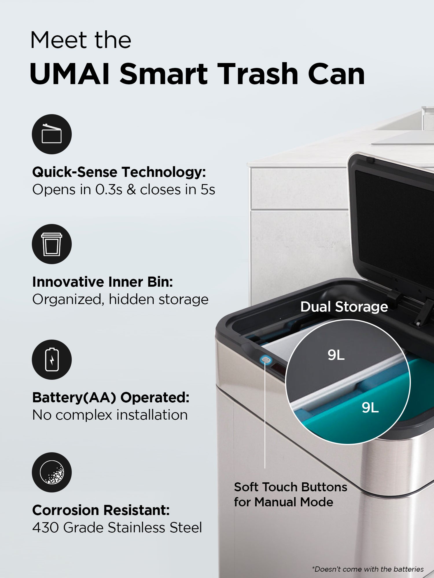 UMAI kitchen dustbin - large capacity for efficient waste disposal