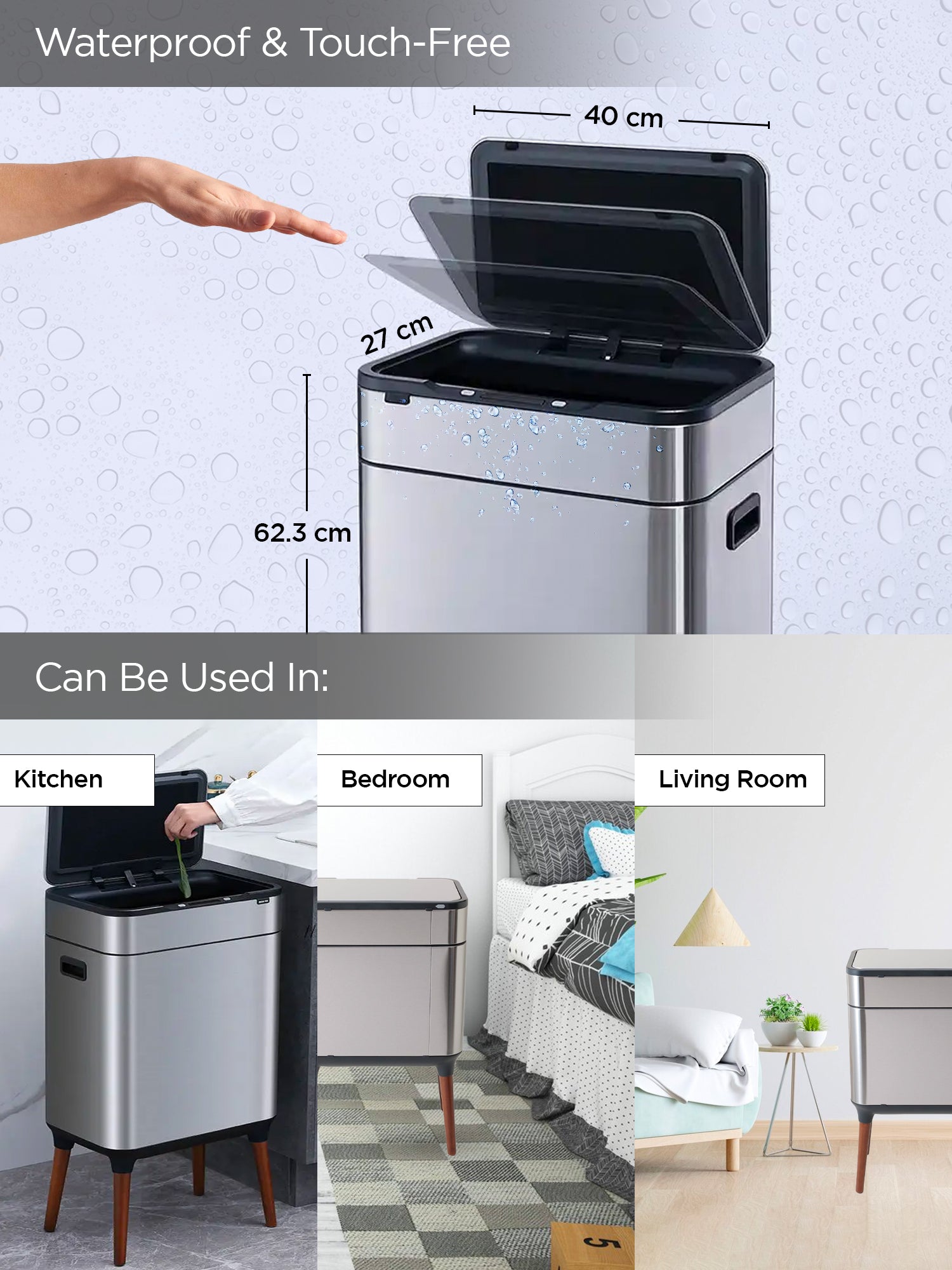 UMAI stainless steel dustbin - hygienic options for bathrooms