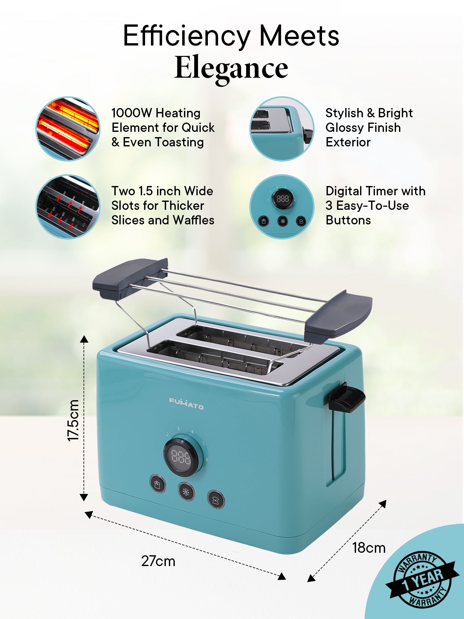 FUMATO Kitchen Toaster - Easy cleaning with removable crumb tray