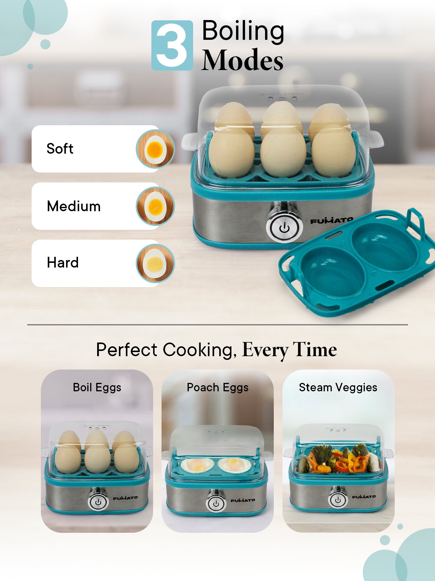 FUMATO 2-in-1 egg boiler - modern stainless steel design