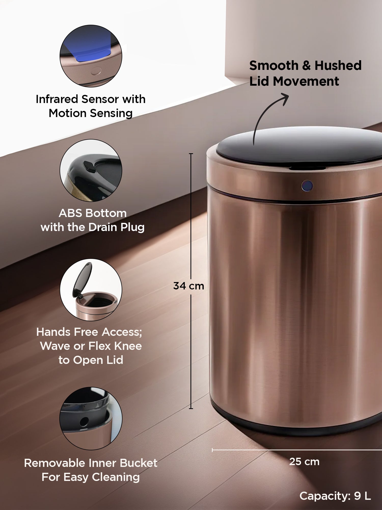 UMAI stainless steel dustbin - Ideal for office use