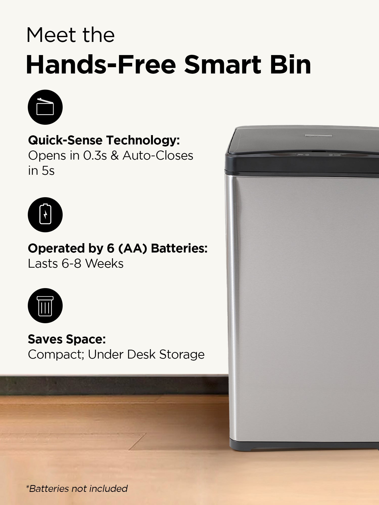 UMAI stainless steel dustbin - automatic smart sensor functionality