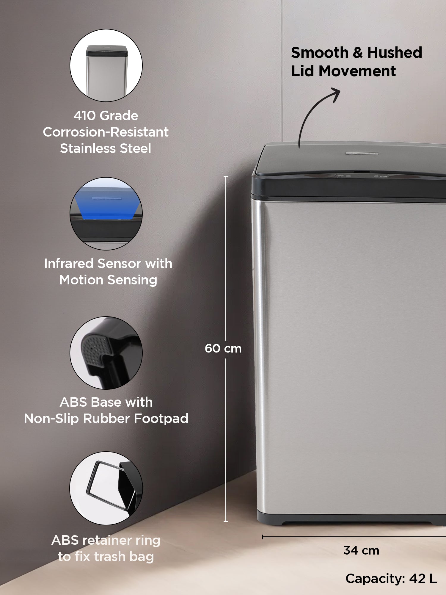 UMAI stainless steel dustbin - durable home decor