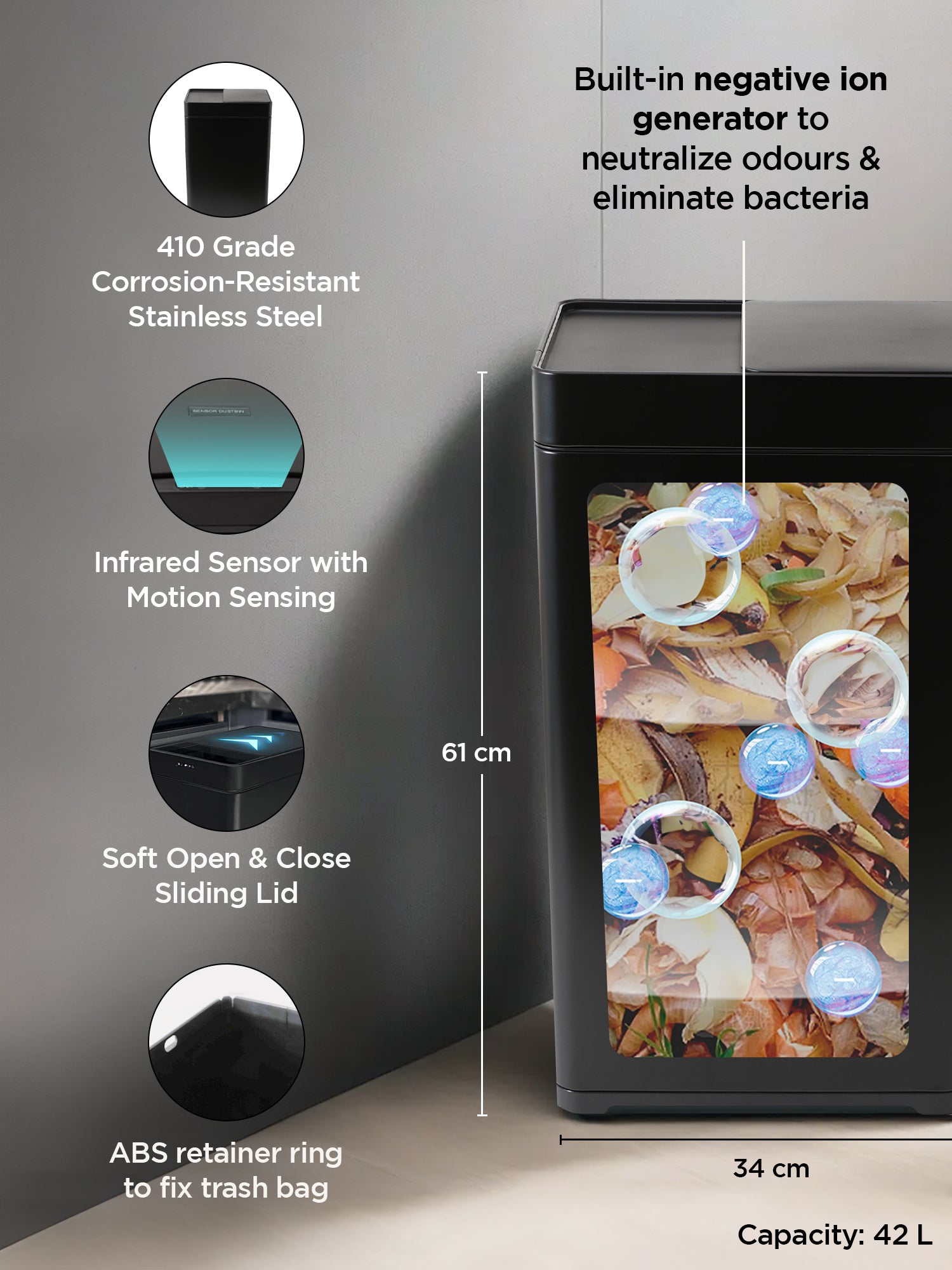 UMAI black dustbin - Outdoor garbage management