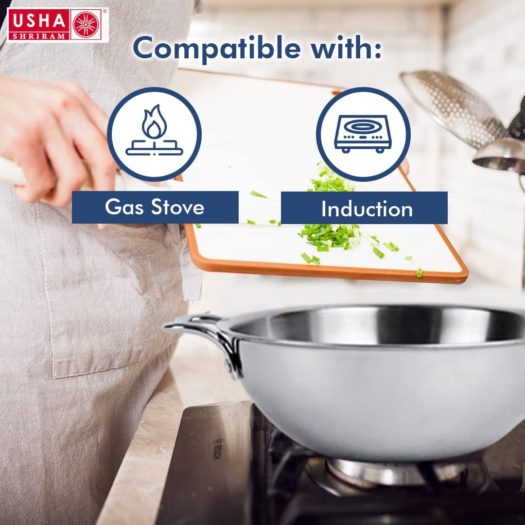 Usha Shriram Stainless Steel Kadhai with Lid - Outdoor Cooking