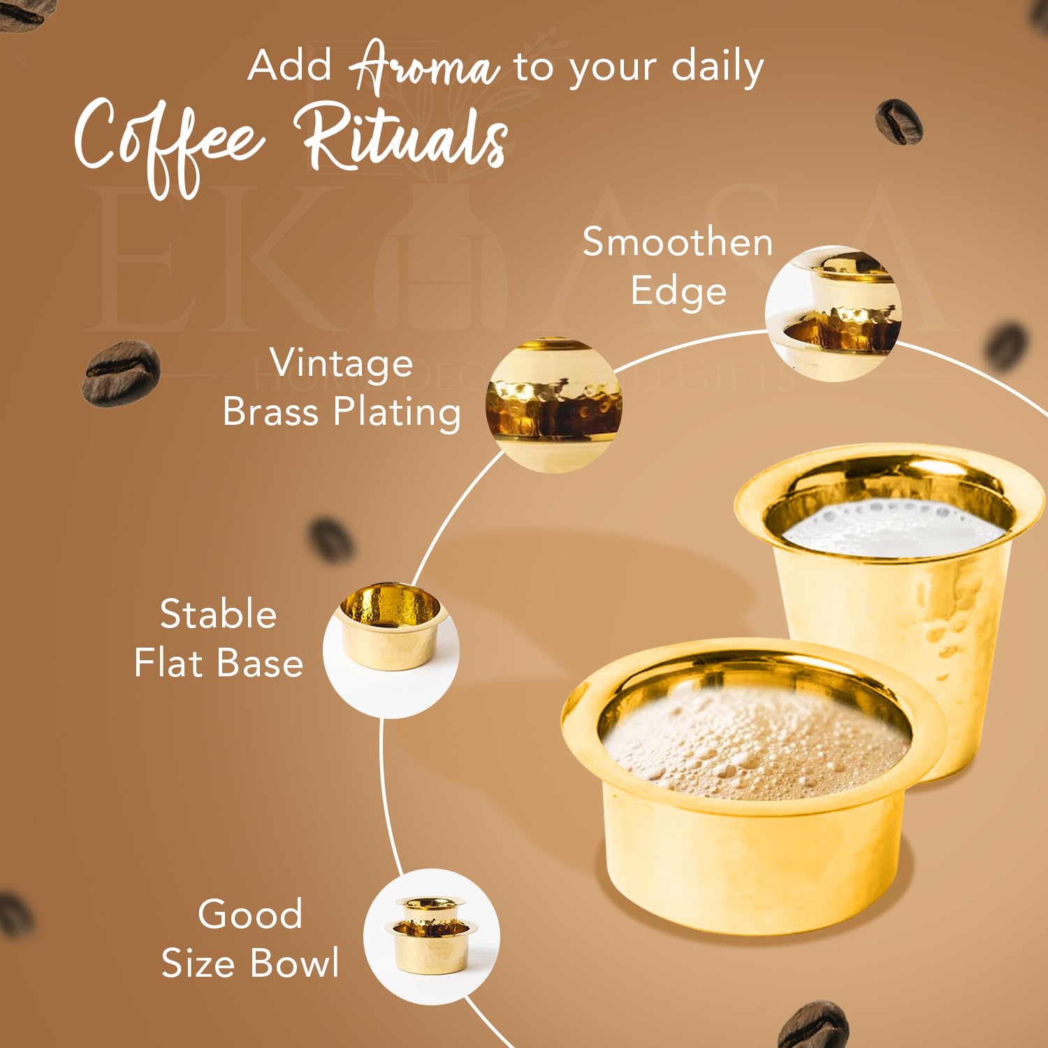 Ekhasa 100% brass coffee tumblers - serve hot drinks