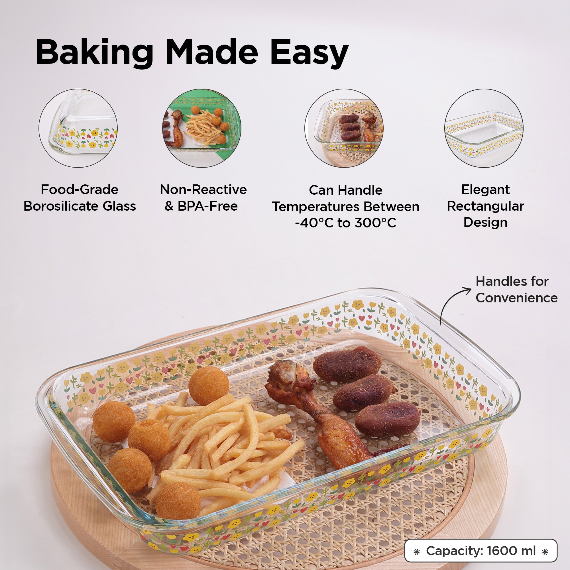 UMAI 1600ml Borosilicate Glass Baking Tray - microwave use