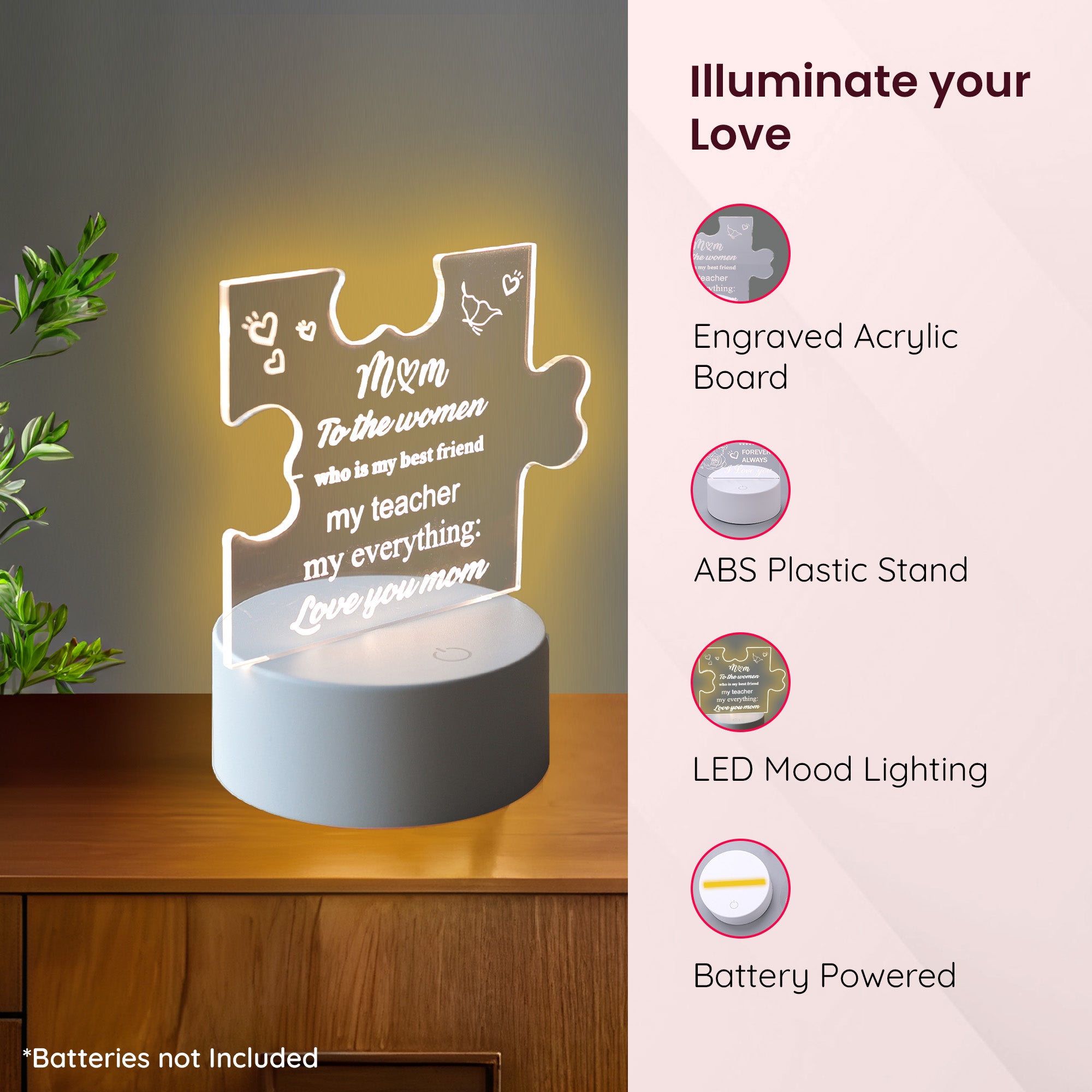 Gleevers Acrylic Plaque - LED light for cozy ambiance
