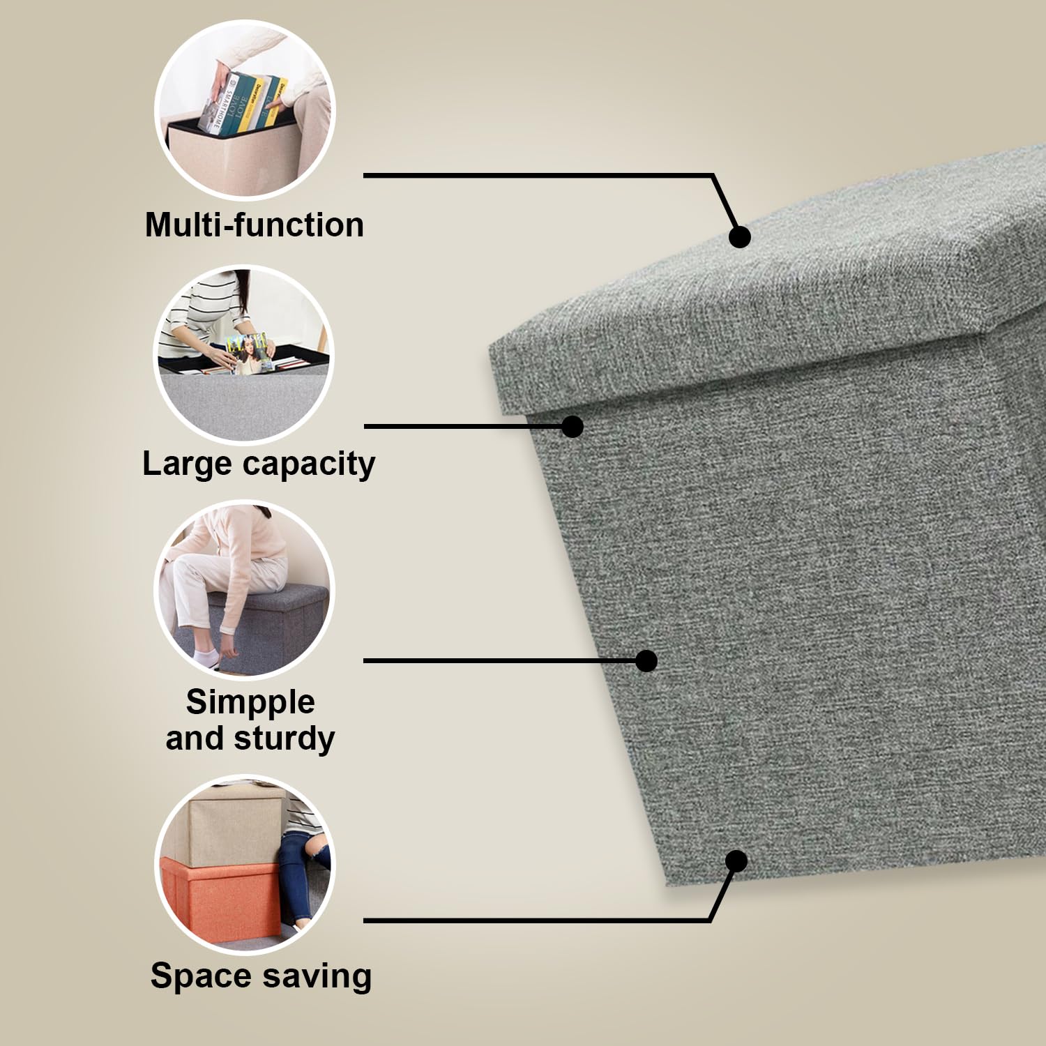 Kuber Industries Gray Storage Stool - Bedroom decor