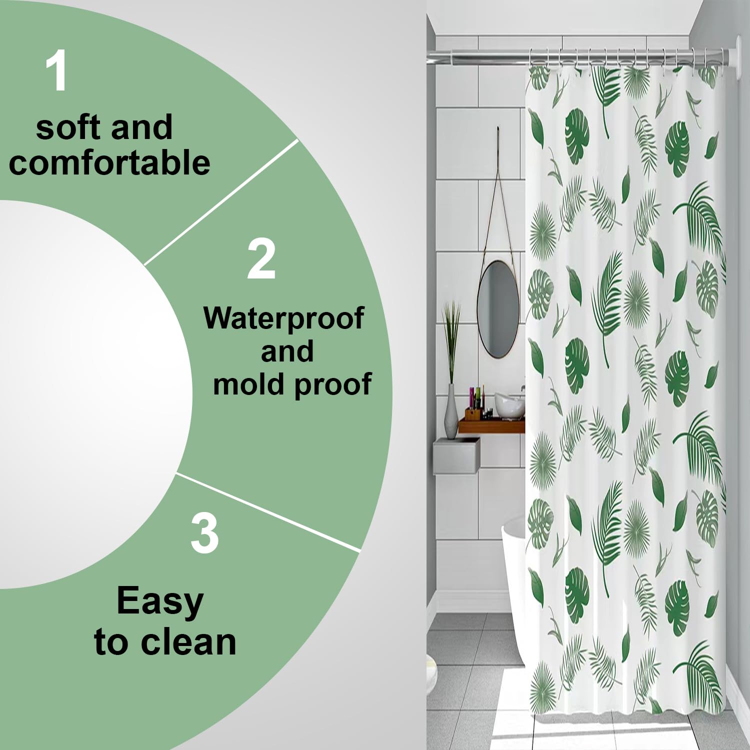 Kuber PEVA Shower Curtain - Adds style to bathrooms