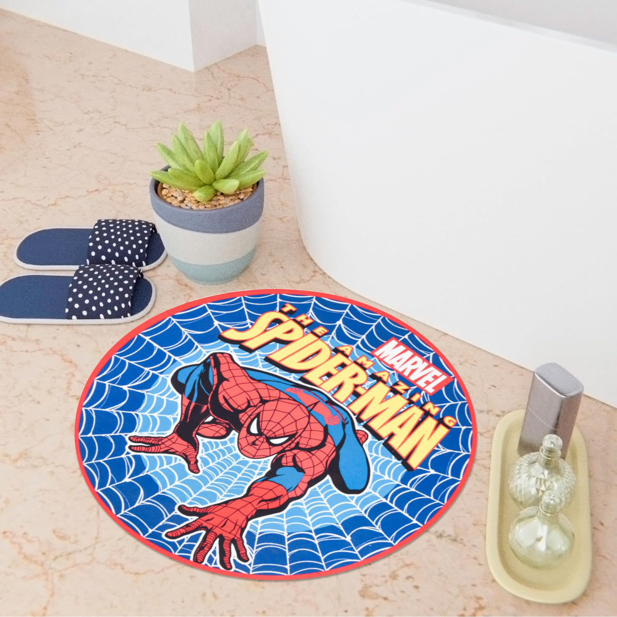 Kuber Industries Blue Red Bath Mat - Decorative bath mat