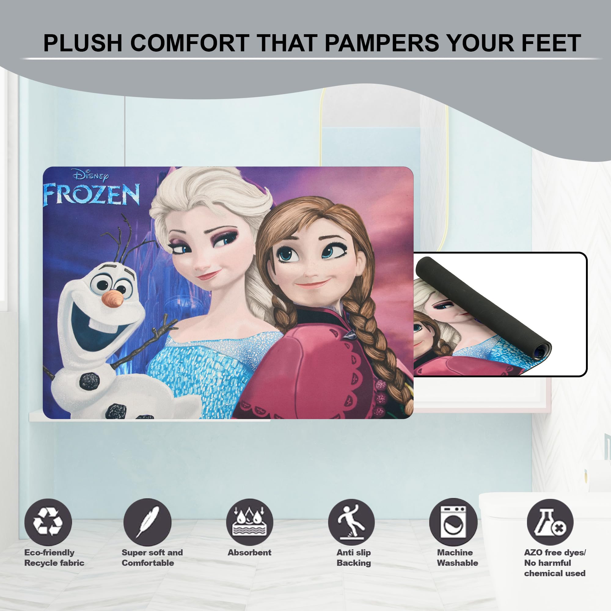 Kuber Industries Disney Frozen Bathmat - non-slip backing view