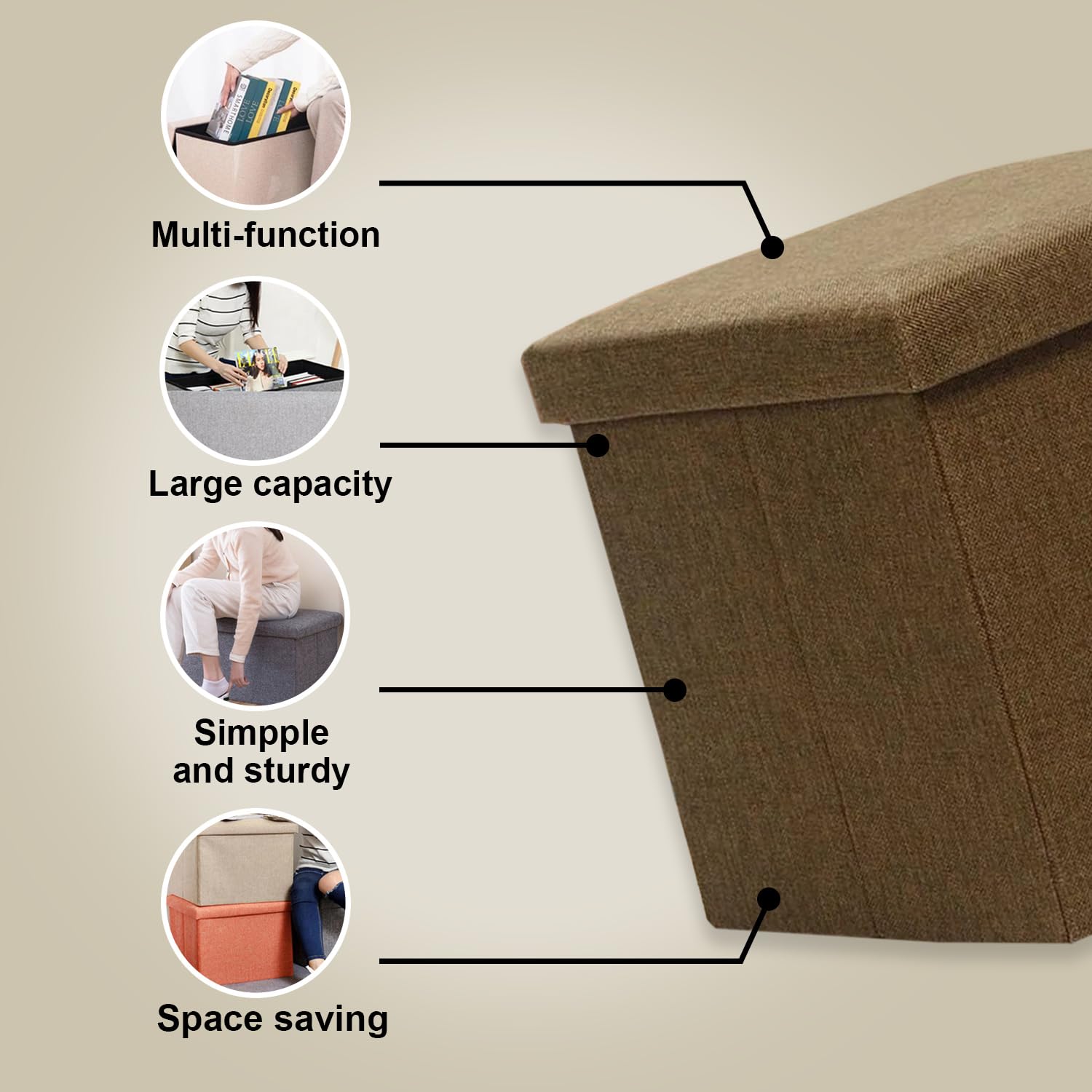 Kuber Storage Stool - Versatile Bedroom Table