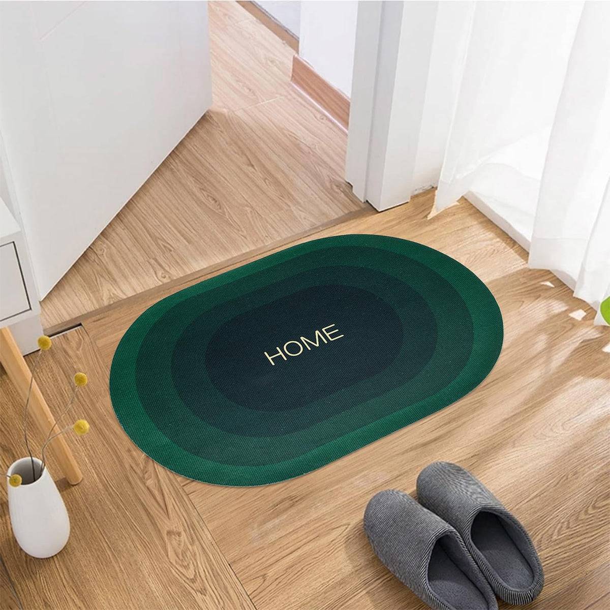 Kuber Industries Oval Bath Mat - Elegant green for home decor