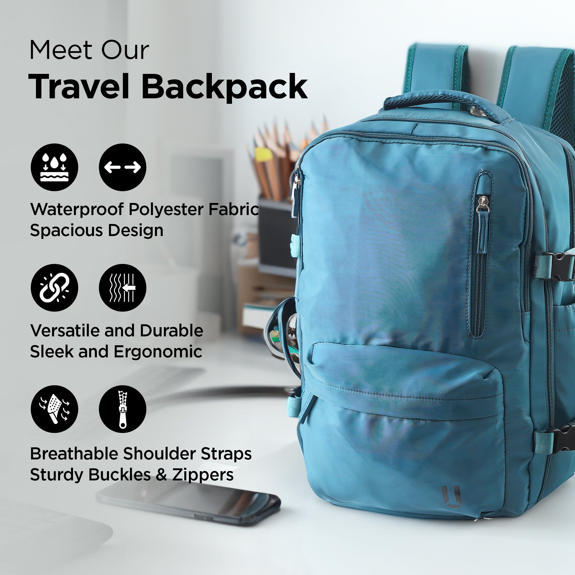 blue anti-theft backpack with usb charger and laptop space UMAI Anti-theft Laptop Bag 35L