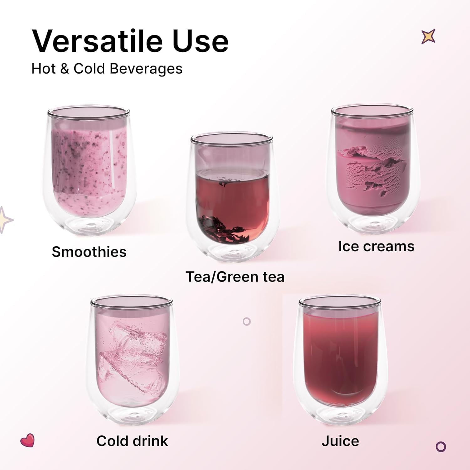 Kuber Industries pink double walled glass - perfect for tea