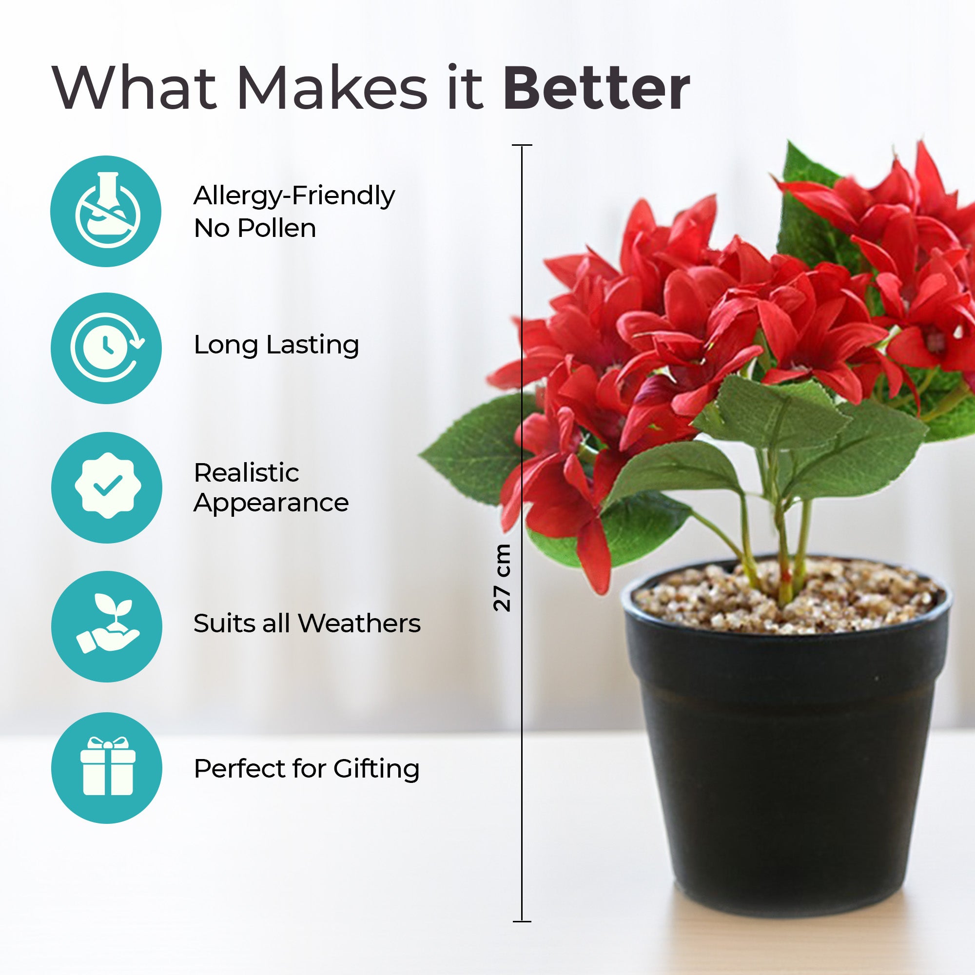 The Better Home artificial red trident flower - charming reception area plant
