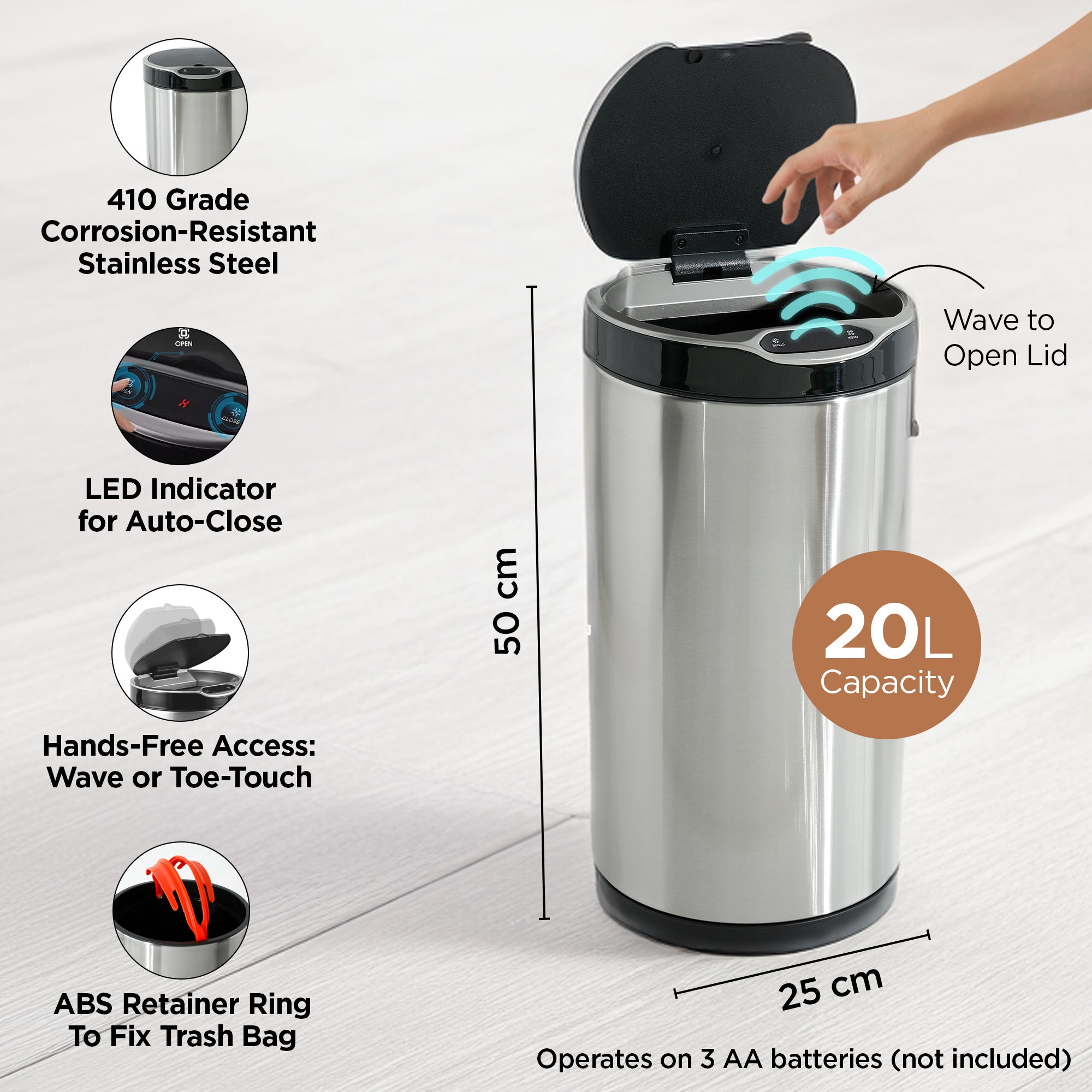 UMAI round dustbin - silver color for modern homes