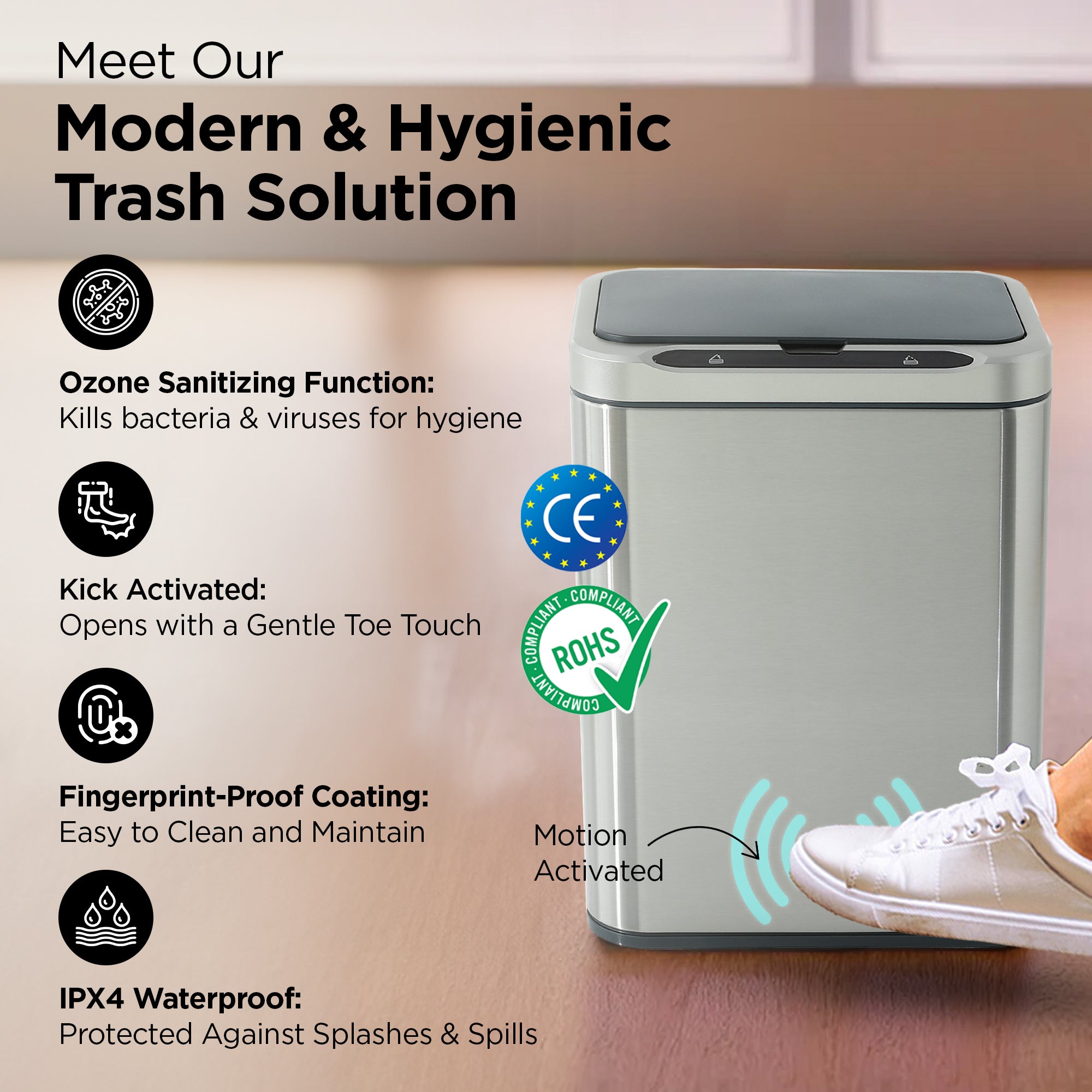 UMAI 13L dustbin - stylish silver trash can