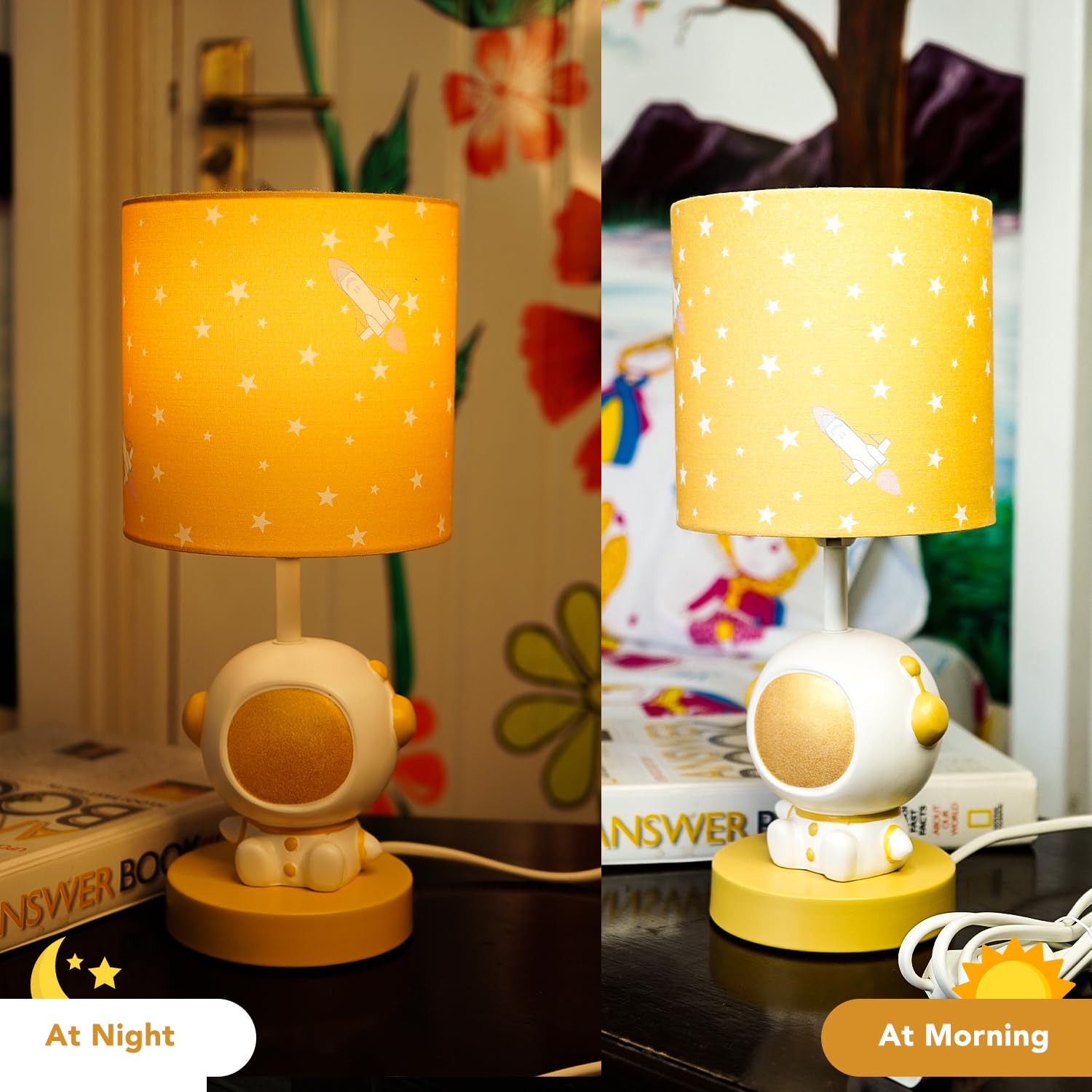 Astronaut Lamp: Cute Yellow Ceramic Table Lamp for Kids Room